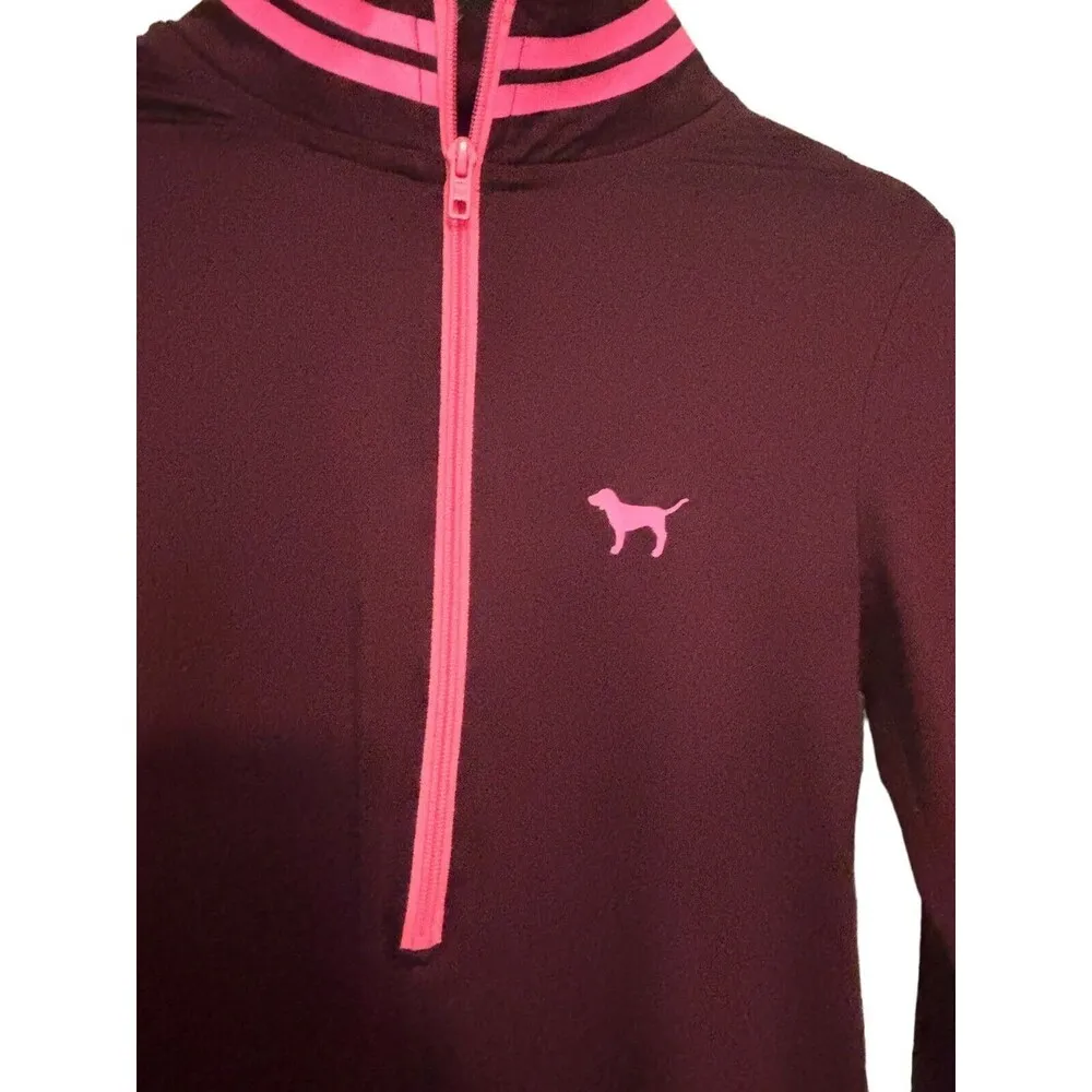 VS PINK ULTIMATE Size XS Burgundy Dark Red Pink 1/4 Zip Track Jacket Pullover - Image 2