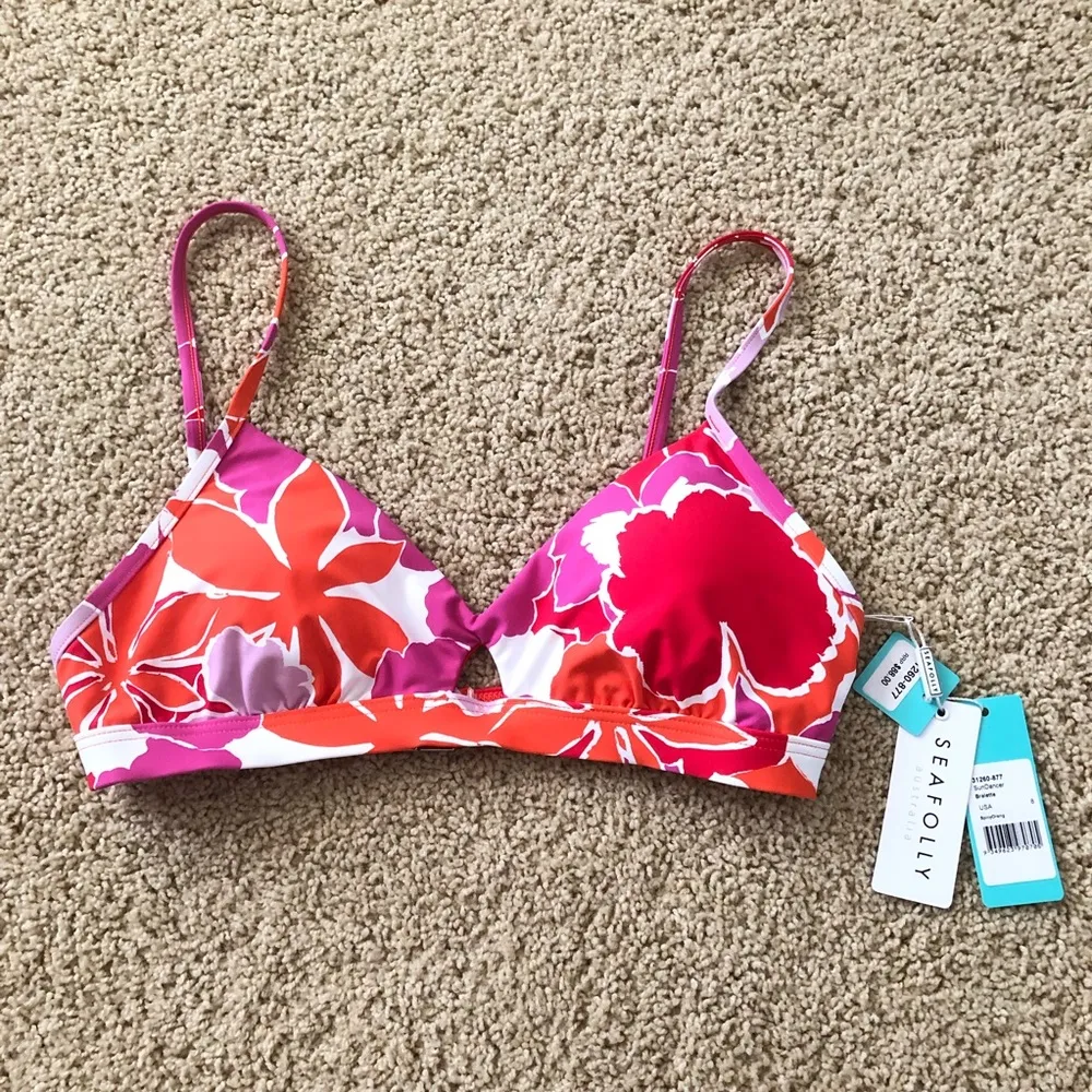 Seafolly Australia Sun Dancer Spicy Orange 8 US Flower Bralette Bikini Swim Top - Image 2