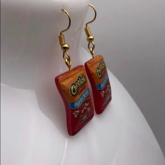 Cute Cheetos Chip Bag Earrings Orange - Image 2