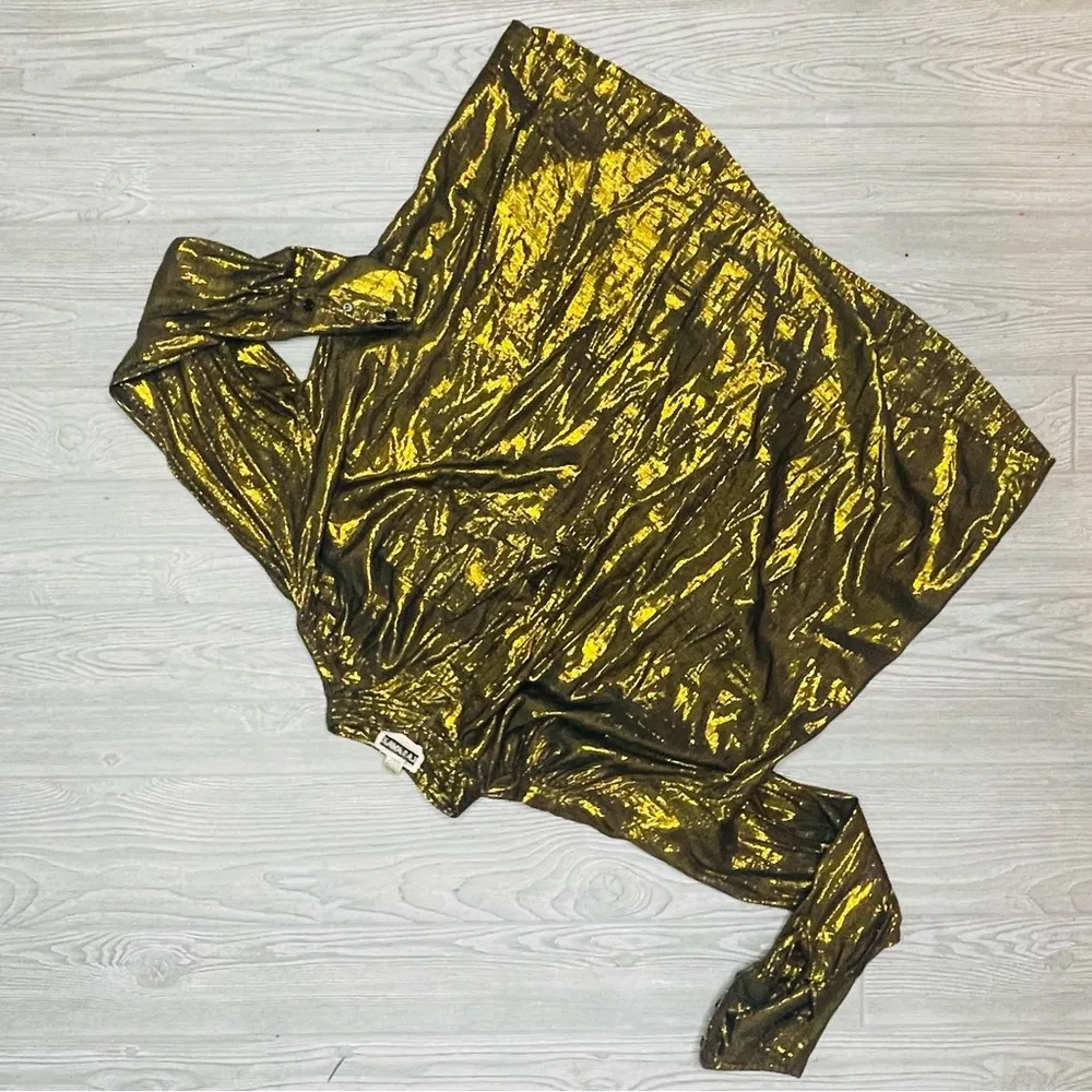 Vintage 1960s Karavan glitter gold long sleeve v neck shirt size large - Image 2