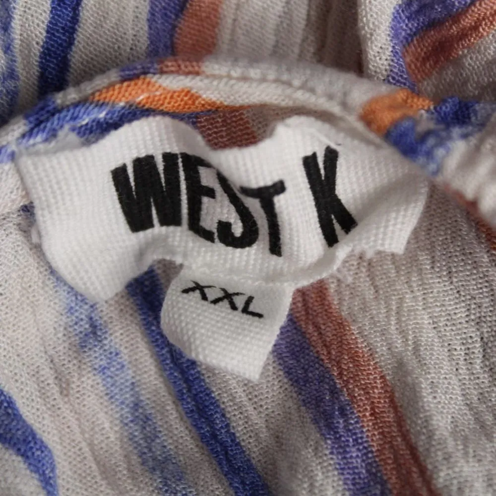 West K Samantha Striped Tie Front Knot Tank Top Flutter Sleeves Blue Orange XXL - Image 5