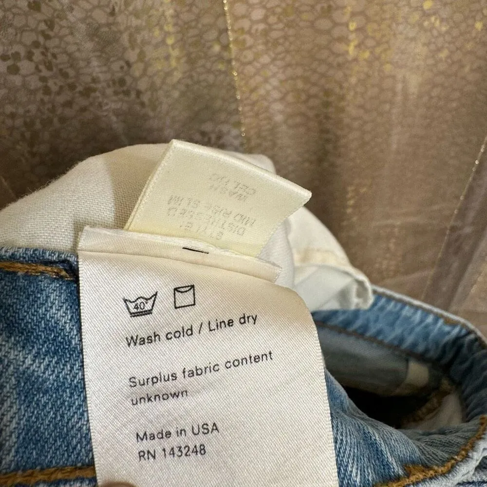 Reformation Light Blue Mid Rise Bermuda Light Distressed Shorts Size 25 NWT - Image 6