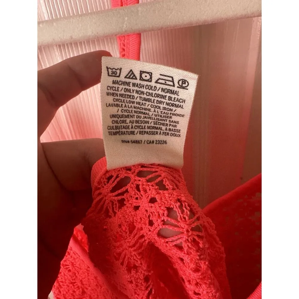 Pink Victoria Secret Top Womens M/L Beach Cover Up Crop Macrame Neon Halter - Image 5