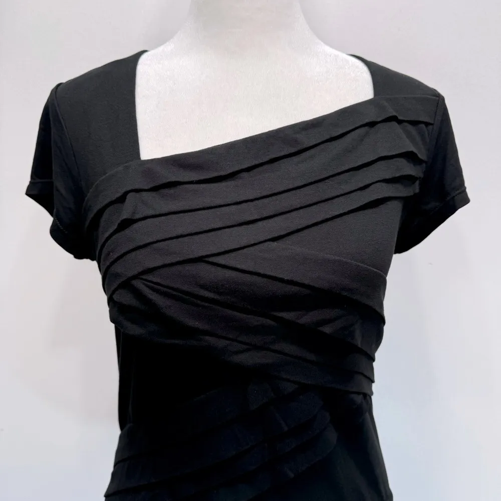 White House Black Market Black Top Crisscross Layered Asymmetric Neckline Size S - Image 3