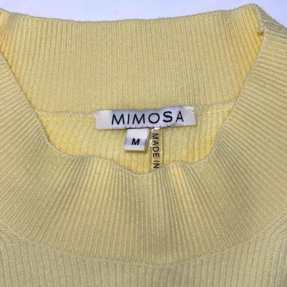 Mimosa‎ Women's Ribbed Knit Cropped Pullover Sweater Yellow Size Medium - Image 2
