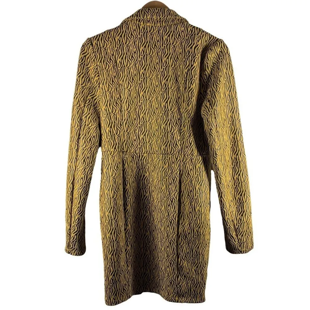 THE SANG Gold/Black Tiger Stripe Gathered Coat Dress Long Sleeve Size Medium - Image 5