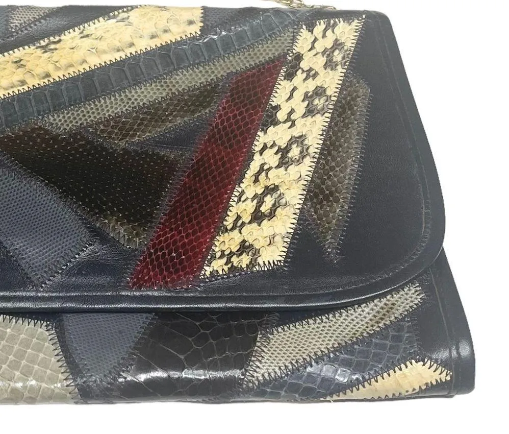 Vintage 70’s: Varon 𐮛 Snakeskin Patchwork Convertible Clutch Bag 𐮛 Midnight - Image 4