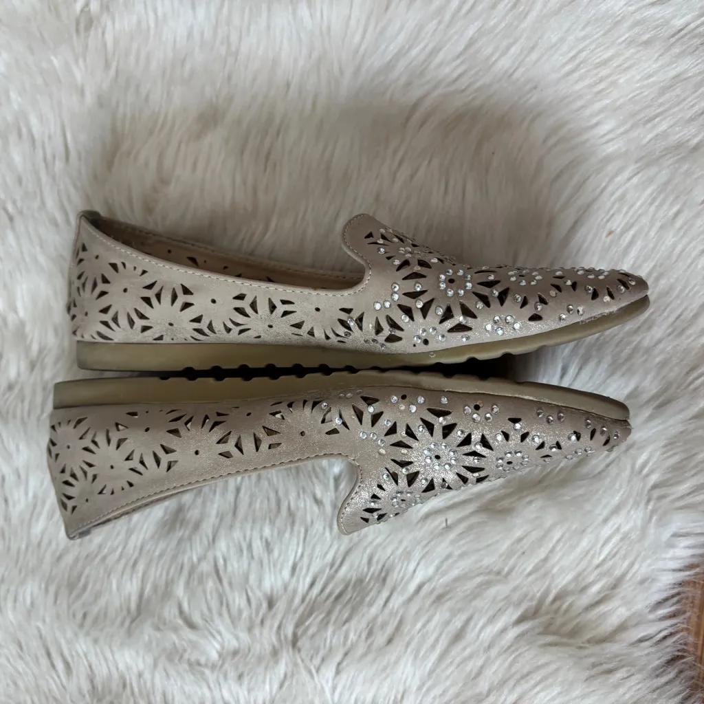 Nicole Tan Metallic Floral Laser-Cut  Rhinestone Embellished Loafers - Image 4