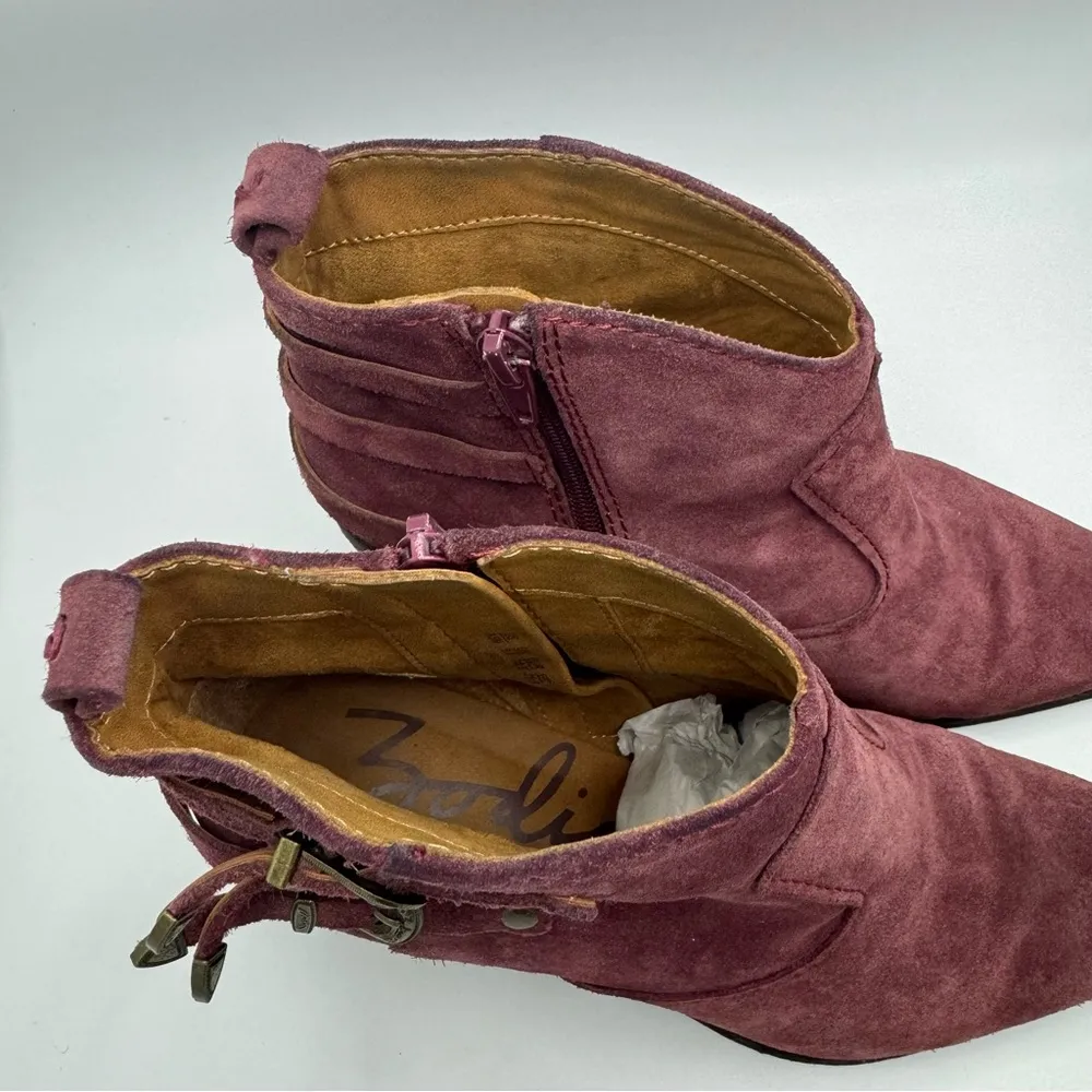 Zodiac Dacey Western Suede Leather Ankle Booties Size 8.5 Shoes Maroon - Image 5