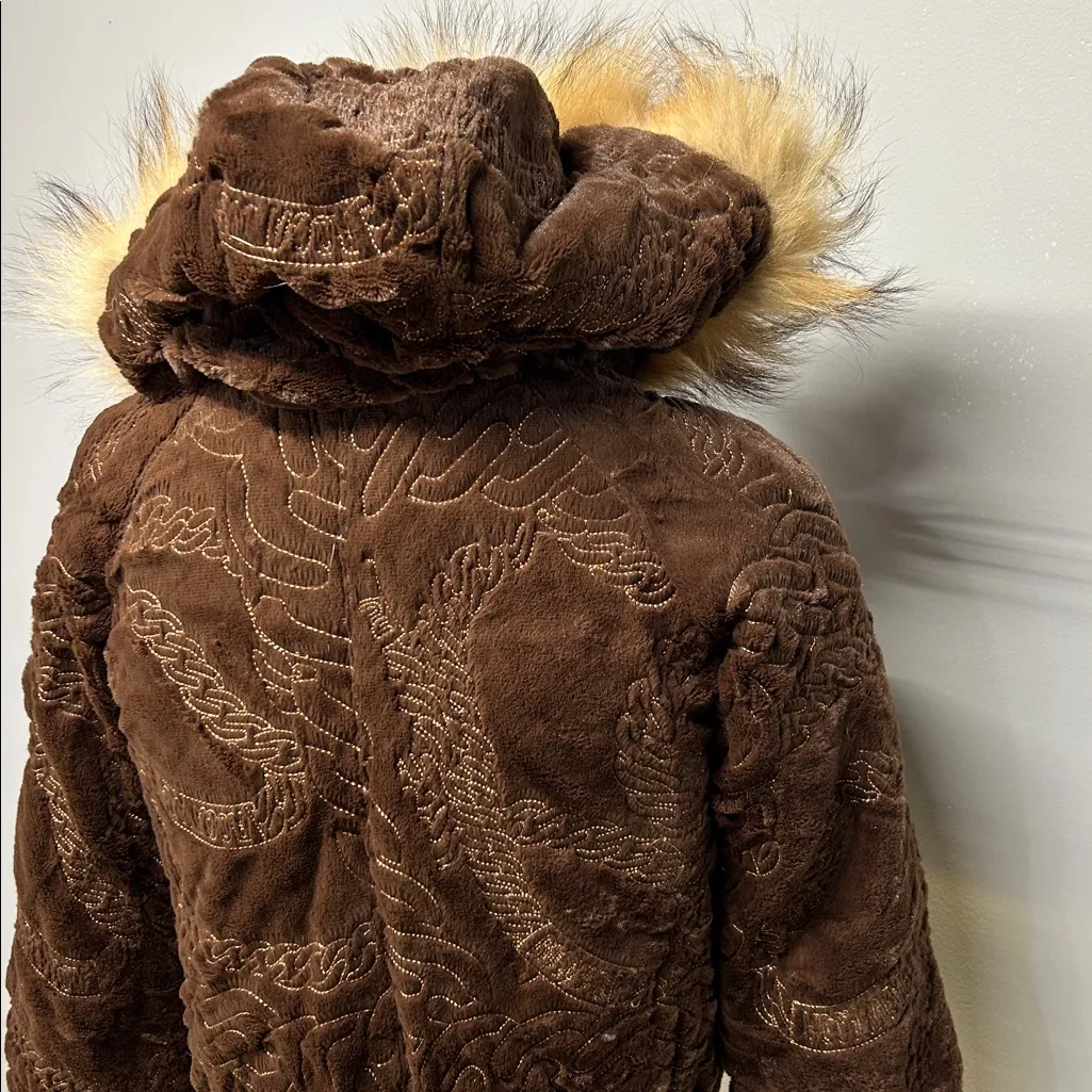 Rocawear Y2K Brown Puffer Jacket Down Fill Fur Hood 2000s Streetwear Size Small - Image 5