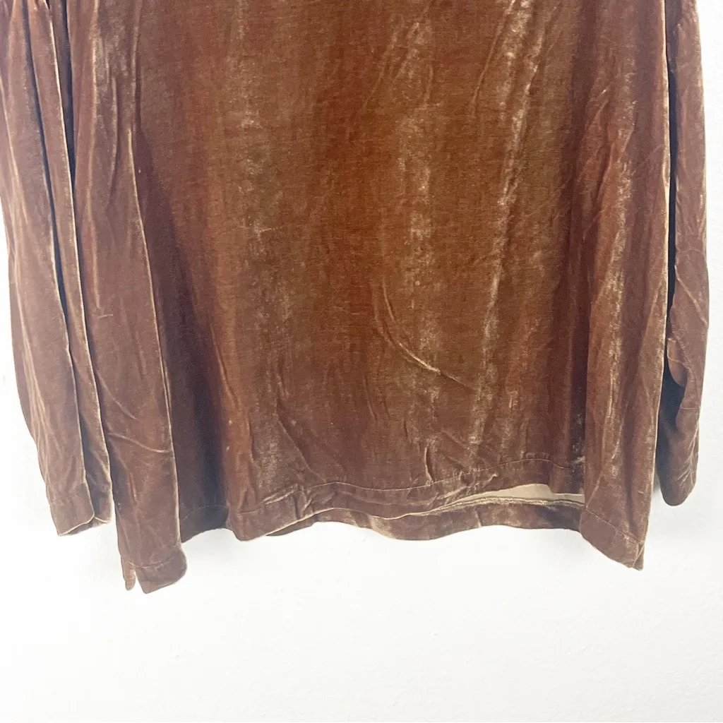 EILEEN FISHER Silk Blend Long Sleeves Velour Velvet Rustic Blouse, Size Small - Image 6