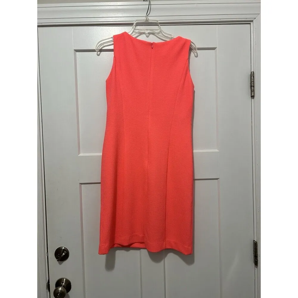Vince Camuto Neon Pink Coral Gold Embroidered Summer Mini Dress Size 4 Bodycon - Image 4