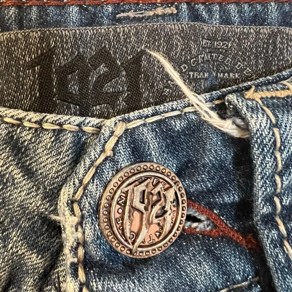 1921 Western Glove Carly Distressed Straight Jeans Raw Hem Size 24/34 Blue - Image 3