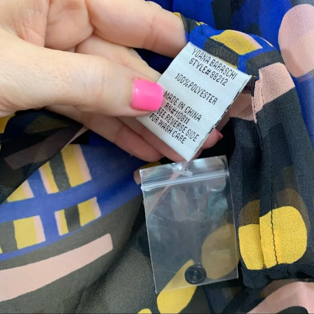 Yoana Baraschi Tie- Neck Sheer Abstract Royal Blue/Black Long Sleeve Top - Image 4