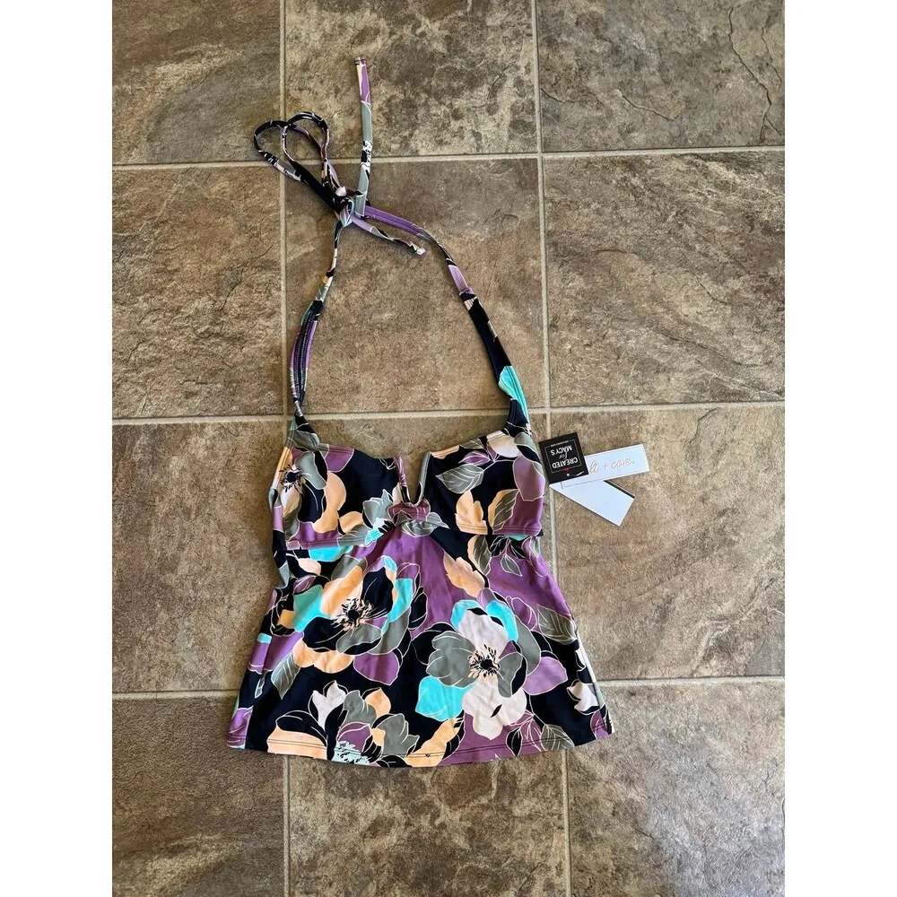 Salt + Cove Swim Midnight Bloom V-Wire Tankini Top Size Small - Image 3