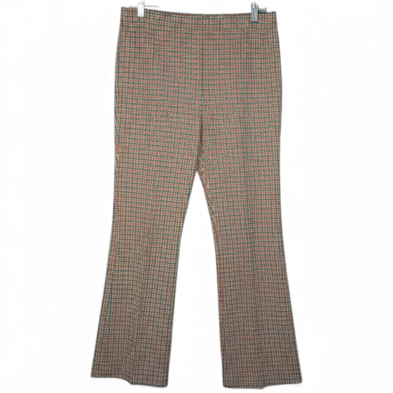Vintage 70's 2 Pc Houndstooth Marty Gutmacher Pantsuit Orange Green Beige Size L - Image 2