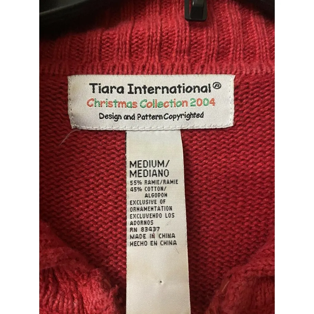 Tiara International Christmas Collection 2004 Red Snowman Cardigan Sweater M - Image 4