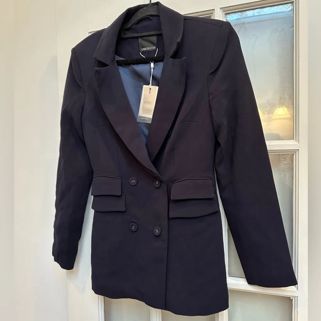 C/MEO Collective Career Navy Double Breasted Classic Blazer Jacket Size XXS NWT - Image 3
