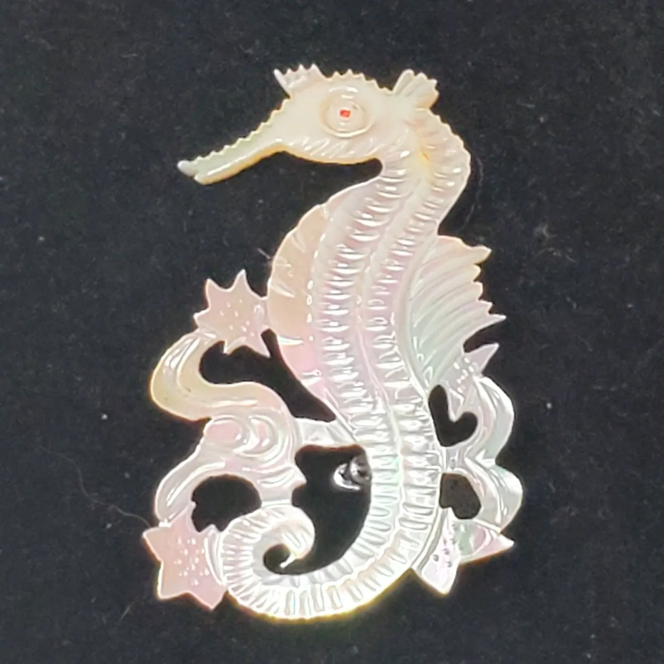 Vintage Carved Mother Of Pearl Seahorse Pin Brooch 2" Sea Life White - Image 4