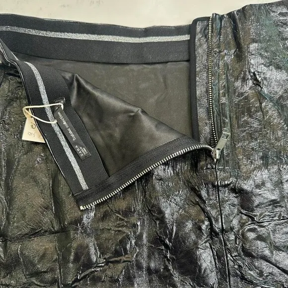 NWT Zara Trafaluc Mini Skirt Faux Leather Women M Black Shine Back Zipper - Image 3