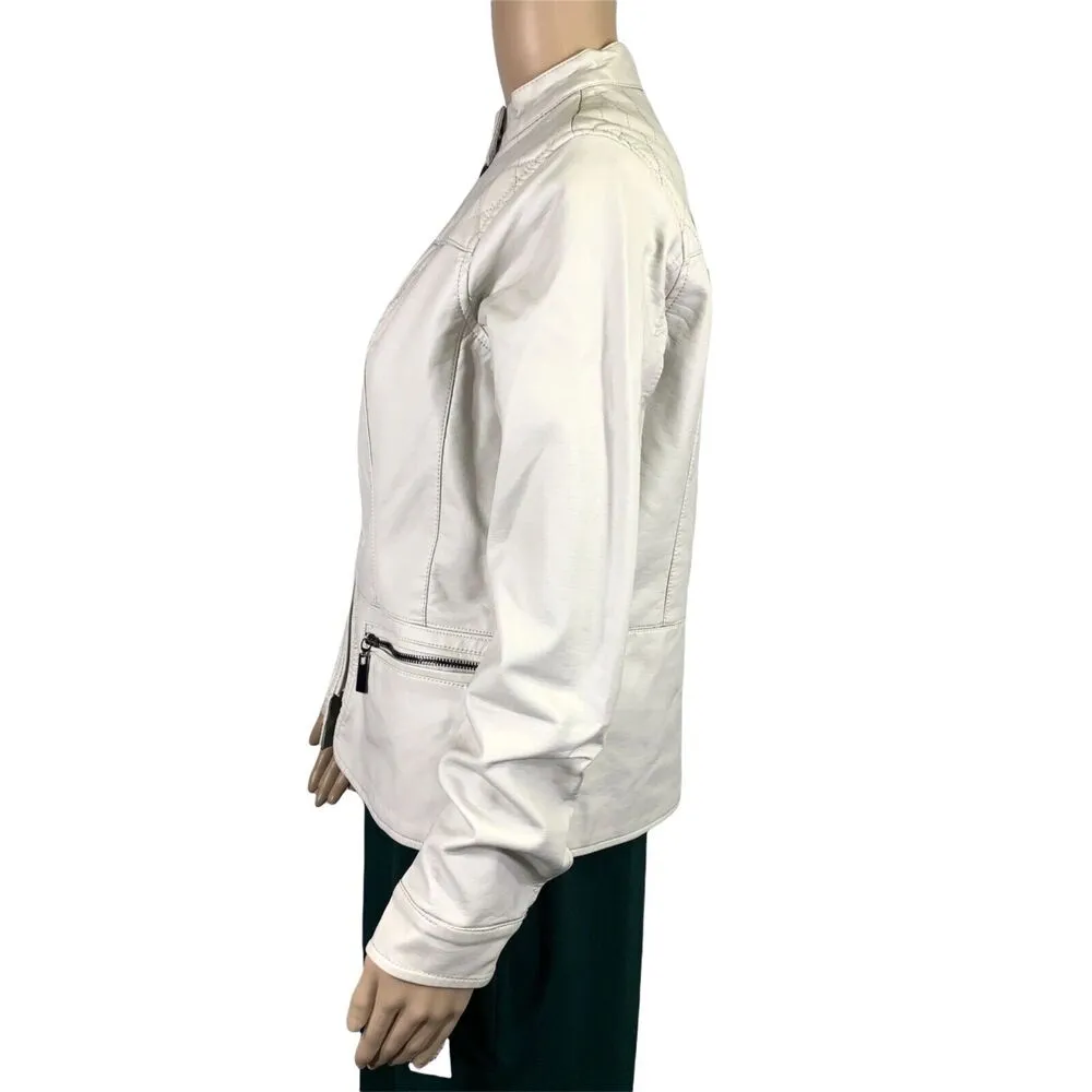 Apt 9 Womens Jacket Coat Faux Leather Quilted Moto Biker Ivory Small - Image 7