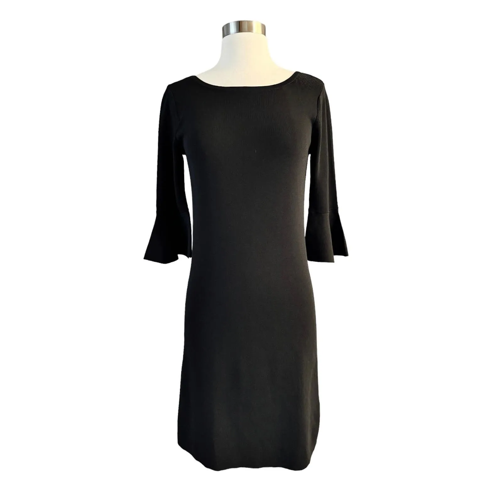 GERARD DAREL Paris Black Knit Dress 3/4 Bell Sleeves Round Neck Size 1 Small - Image 9