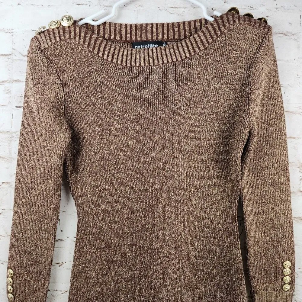 Retrofete Avenue Rib Knit Dress in Metallic Cognac Size XL Long Sleeve Mini NWOT - Image 4