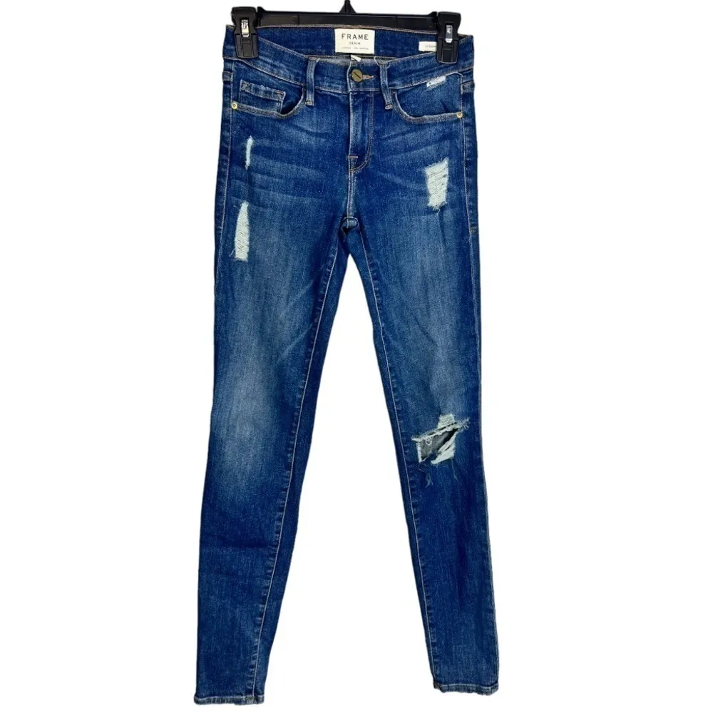 Frame‎ Le Skinny de Jeanne Distressed Skinny Jeans Size 24 Denim Casual - Image 2