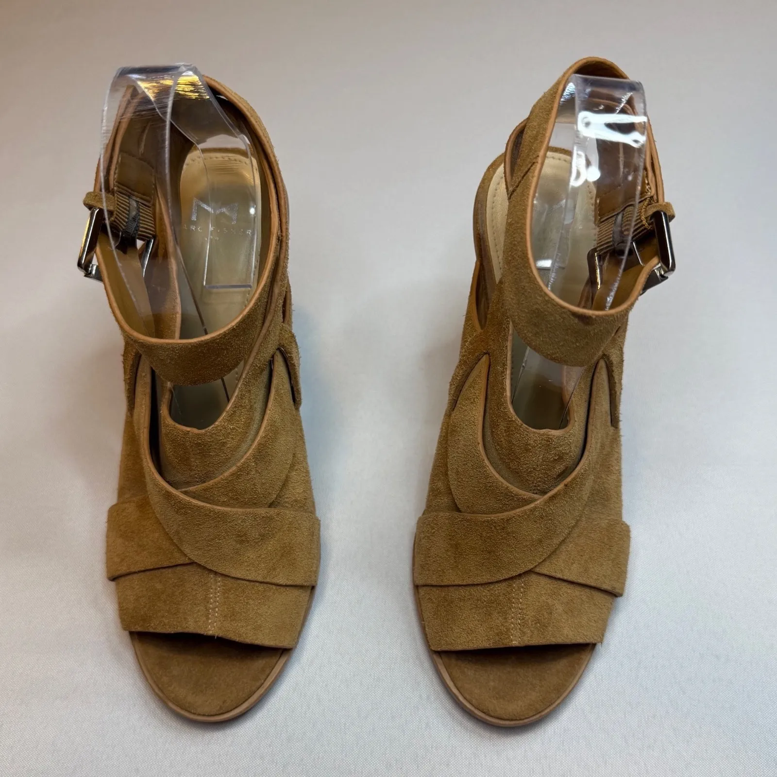 Marc Fisher Brown Suede Sandals Ankle Strap Block Heel Tan Women's Shoes Size 8 - Image 5