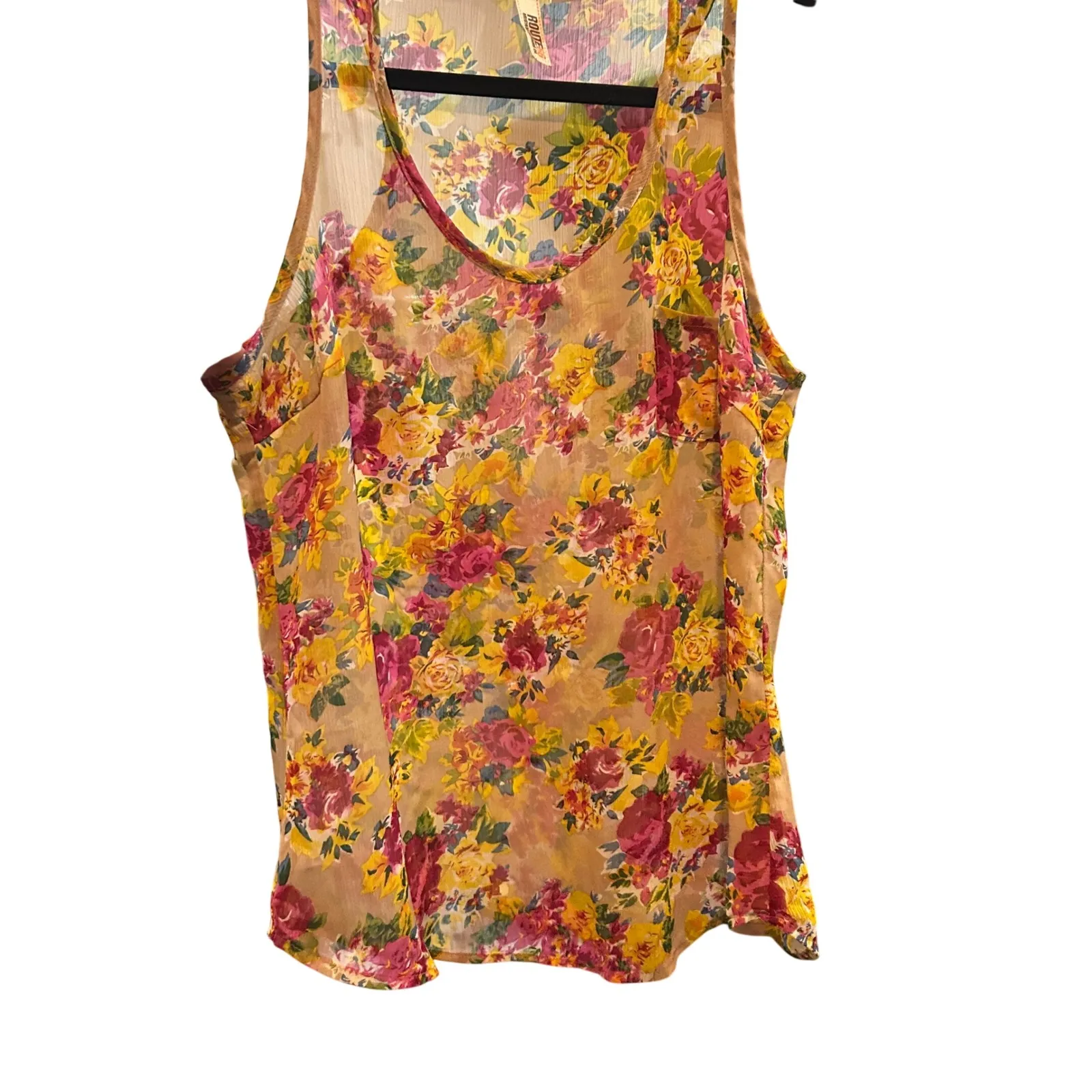 🤯4/$15 Route 66 Floral‎ Tank Top Sheer Sleeveless Casual Summer Top Size S - Image 3