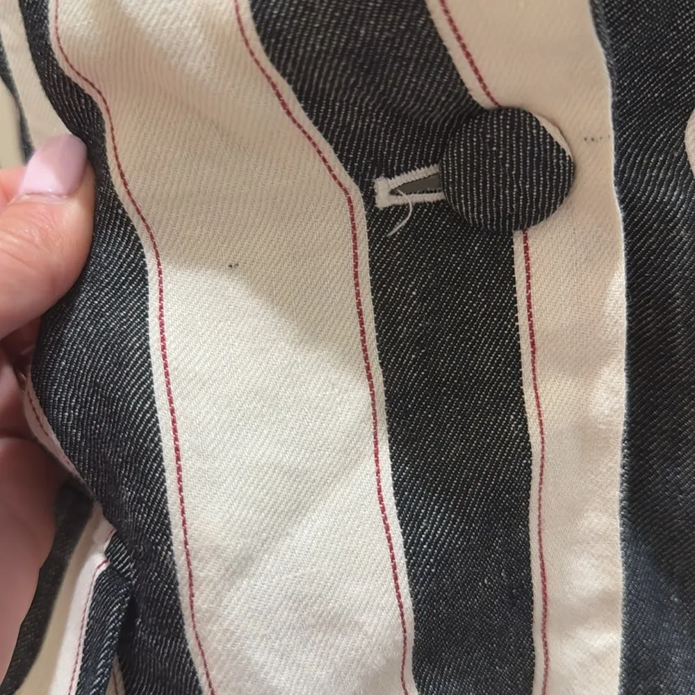 FRAME Bold Stripe Navy White Linen Blazer Sz 4 - Image 4