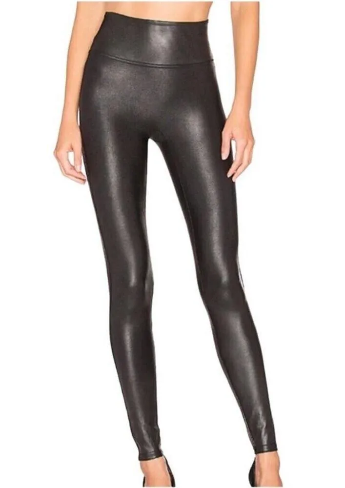 SPANX Faux Leather Leggings XL Black Wide Waist Tummy Shaping Sporty Feminine - Image 2