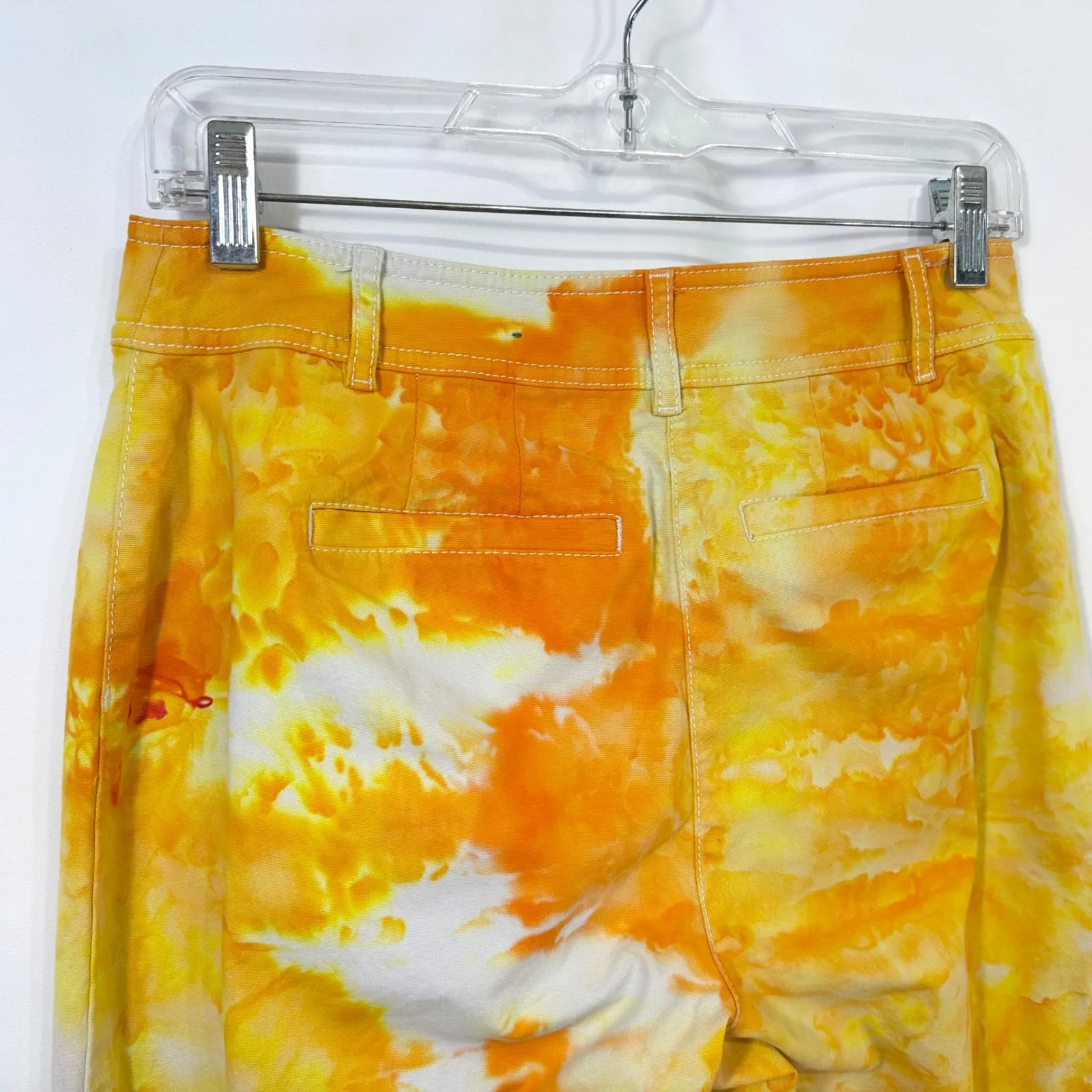 Talbots Size 2P Pants Wide Leg Crop Handmade Tie Dye Chino Yellow‎ Orange 368 - Image 11