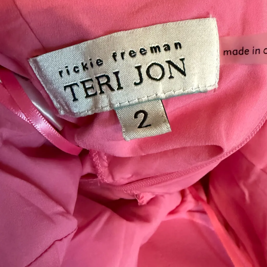 Teri Jon by Rickie Freeman Women’s Printed Chiffon Pleated Dress Pink Multi Sz 2 - Image 8