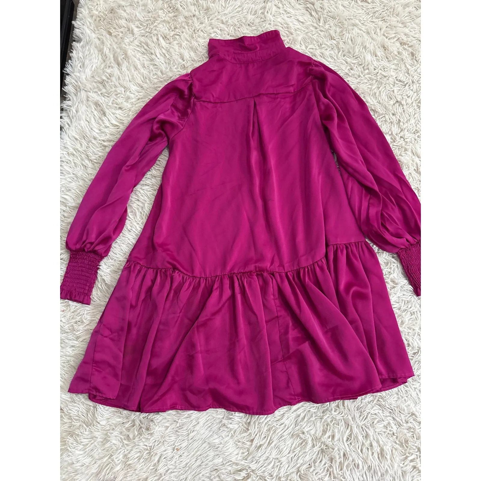Umgee USA Magenta Button Down Tiered Ruffle Shirt Dress Smocked Cuffs Size S Pink - Image 7