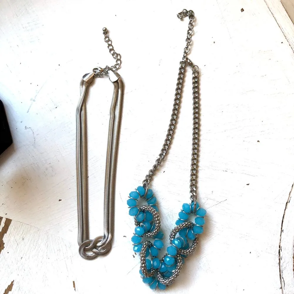 Vintage Silver Twisted Snake Choker & Silver Blue Circle Statement Necklace - Image 6