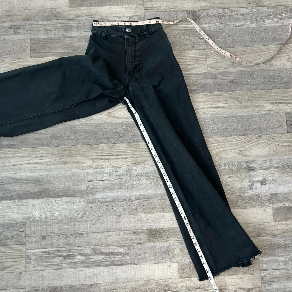 Zara Black High Rise Wide Leg Jeans Women's Raw Hem C45 - Image 3