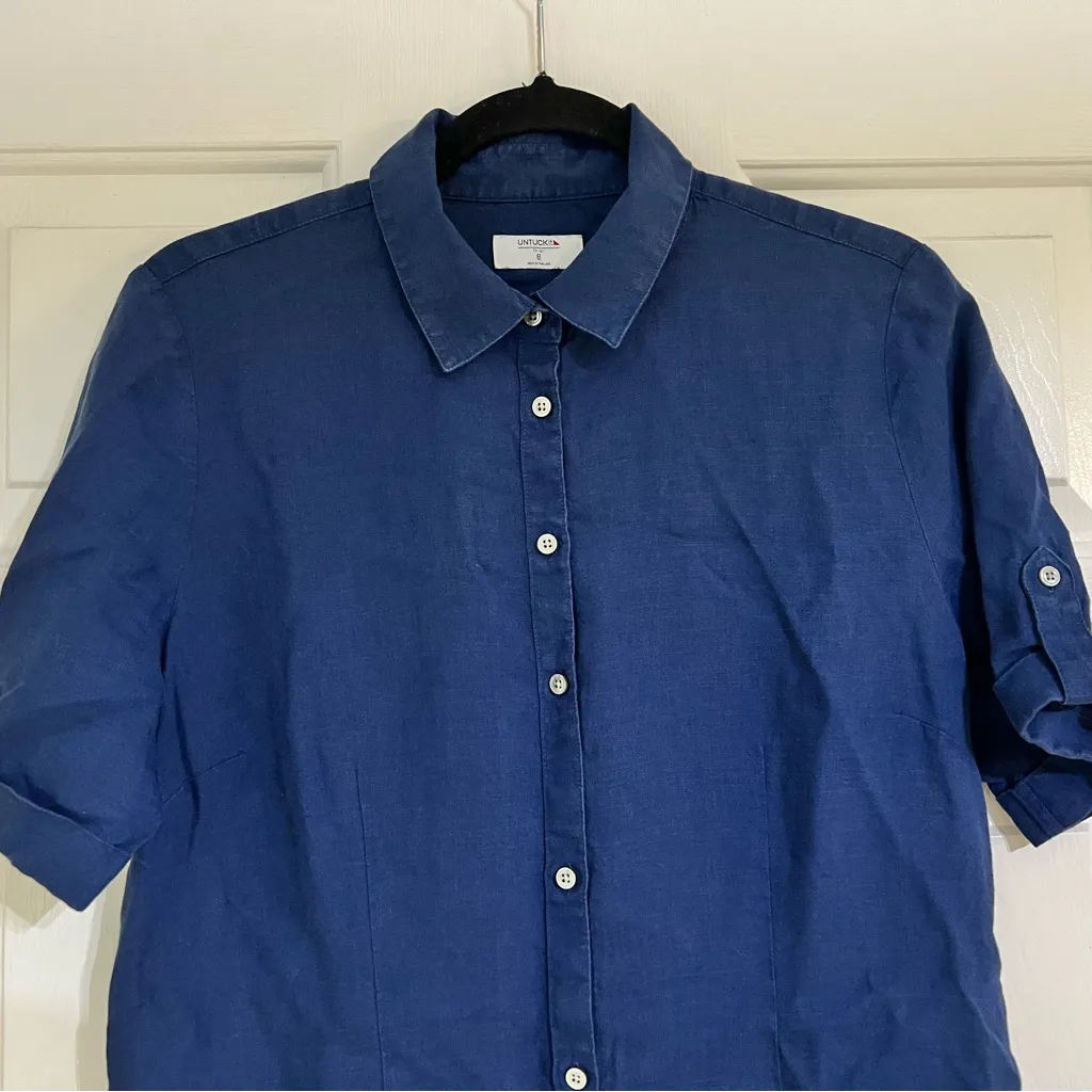 UNTUCKit Navy Blue Short Sleeve Nancy Linen Knee Length Dress Size 8 No Belt - Image 6