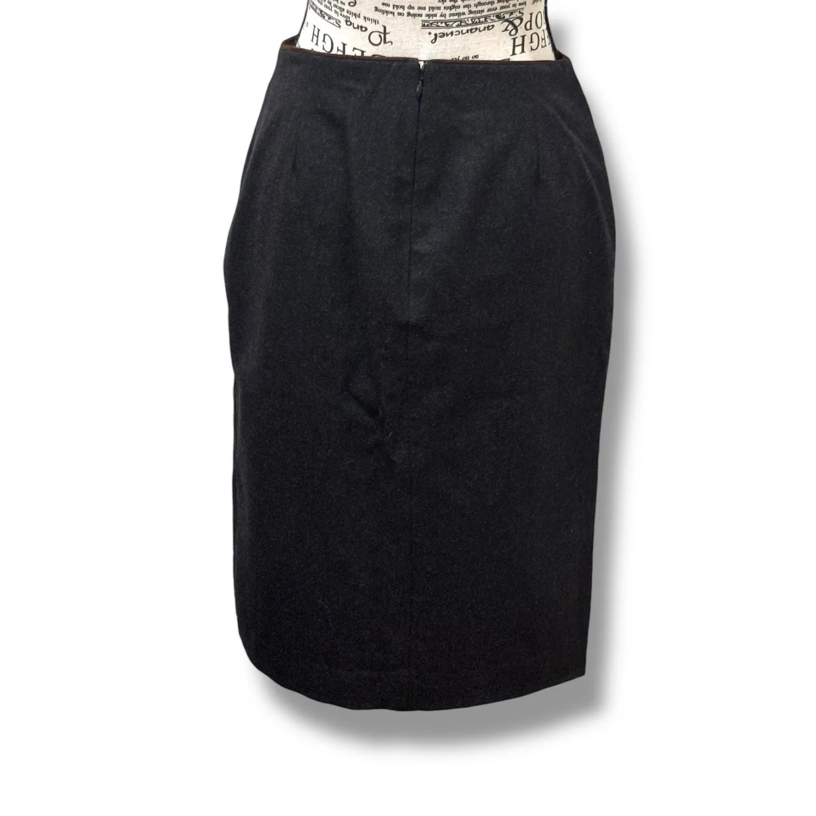 Ralph Lauren Black Label Size 8 Gray Wool Suede Trim Pencil Skirt Classic USA - Image 6
