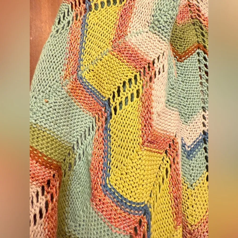 Anthropologie Rosie Neira Unni Crochet Blanket Chevron Sweater Cardigan Wool - Image 2