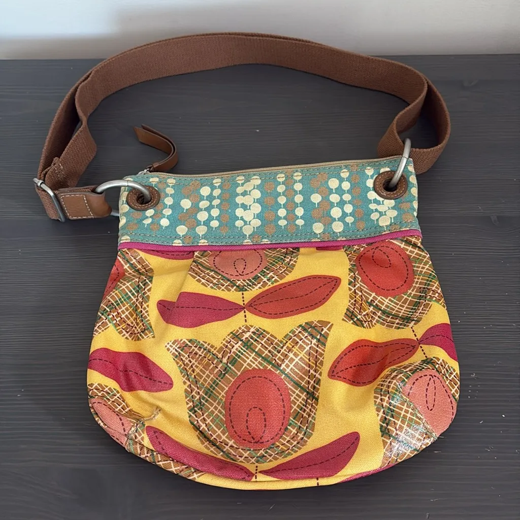 FOSSIL Yellow & Red Coated Canvas Floral Felicity Crossbody Shoulder Bag 11x10 - Image 4