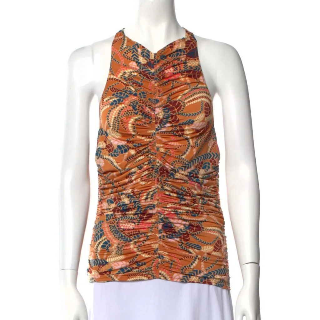 NWT ALC Adley Ruched Tank Sz Large Orange Paisley Stretch Jersey Revolve Shopbop - Image 3
