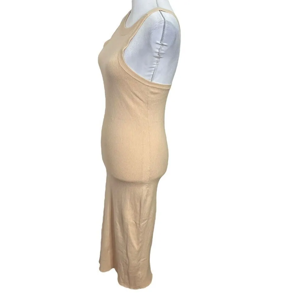SNDYS Lucid Dress Ribbed Knit Midi Sleeveless Slit Sand Women’s Small Cotton - Image 4