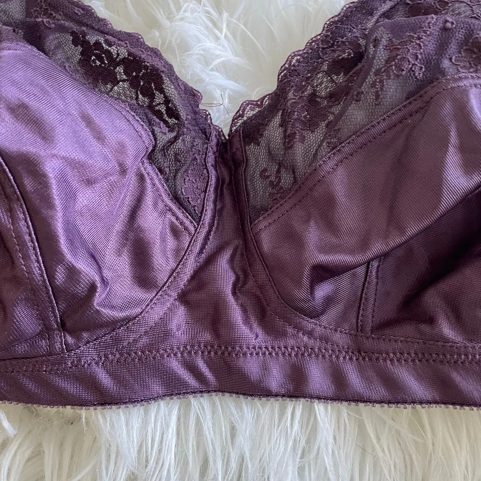 Vintage 80s Sear Enhance Soft Cup Unlined Purple Lace Satin Bra 40C 40 C New NWT - Image 3