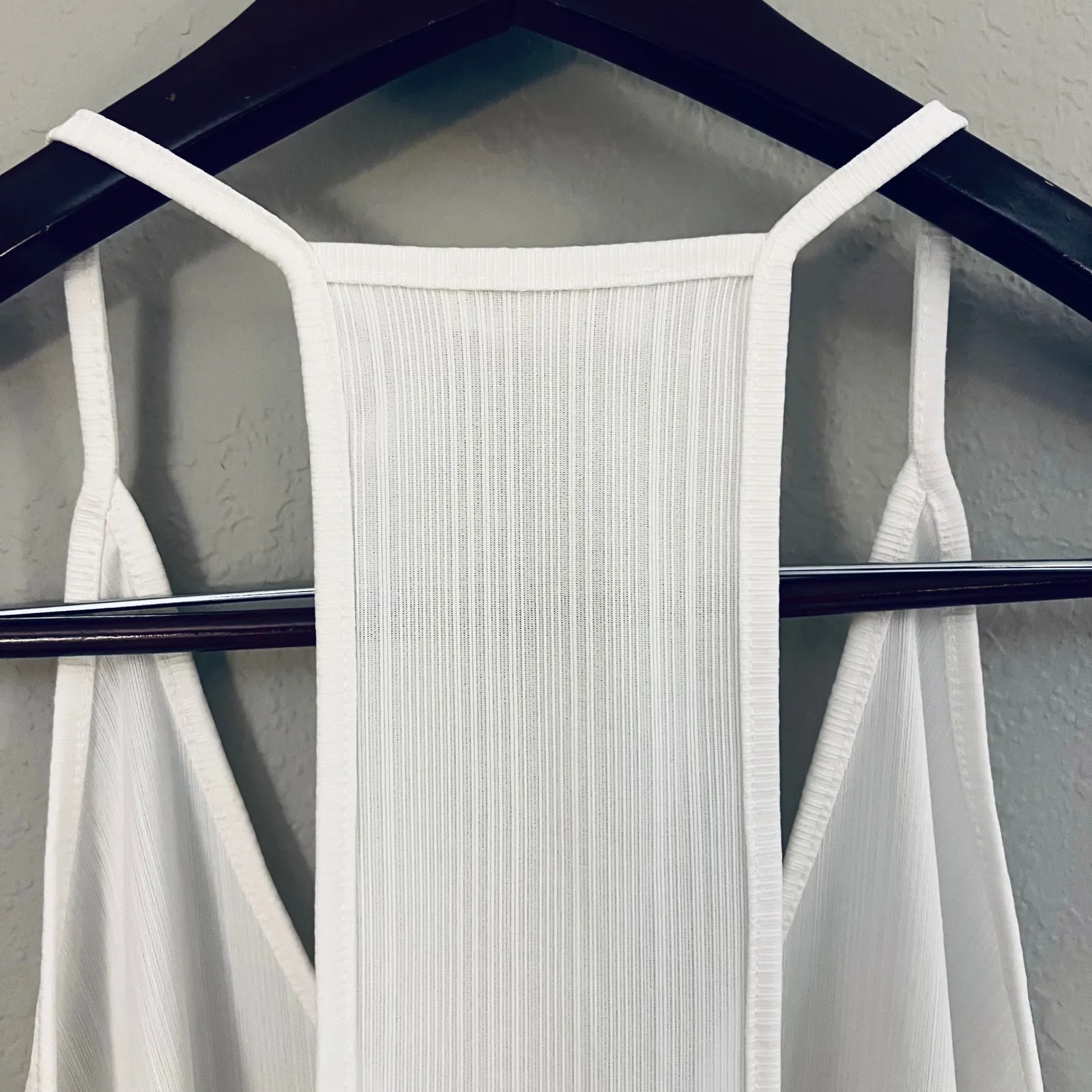 Free People Intimately White Ribbed Racerback V Neck Cami Tank‎ Top S - Image 9