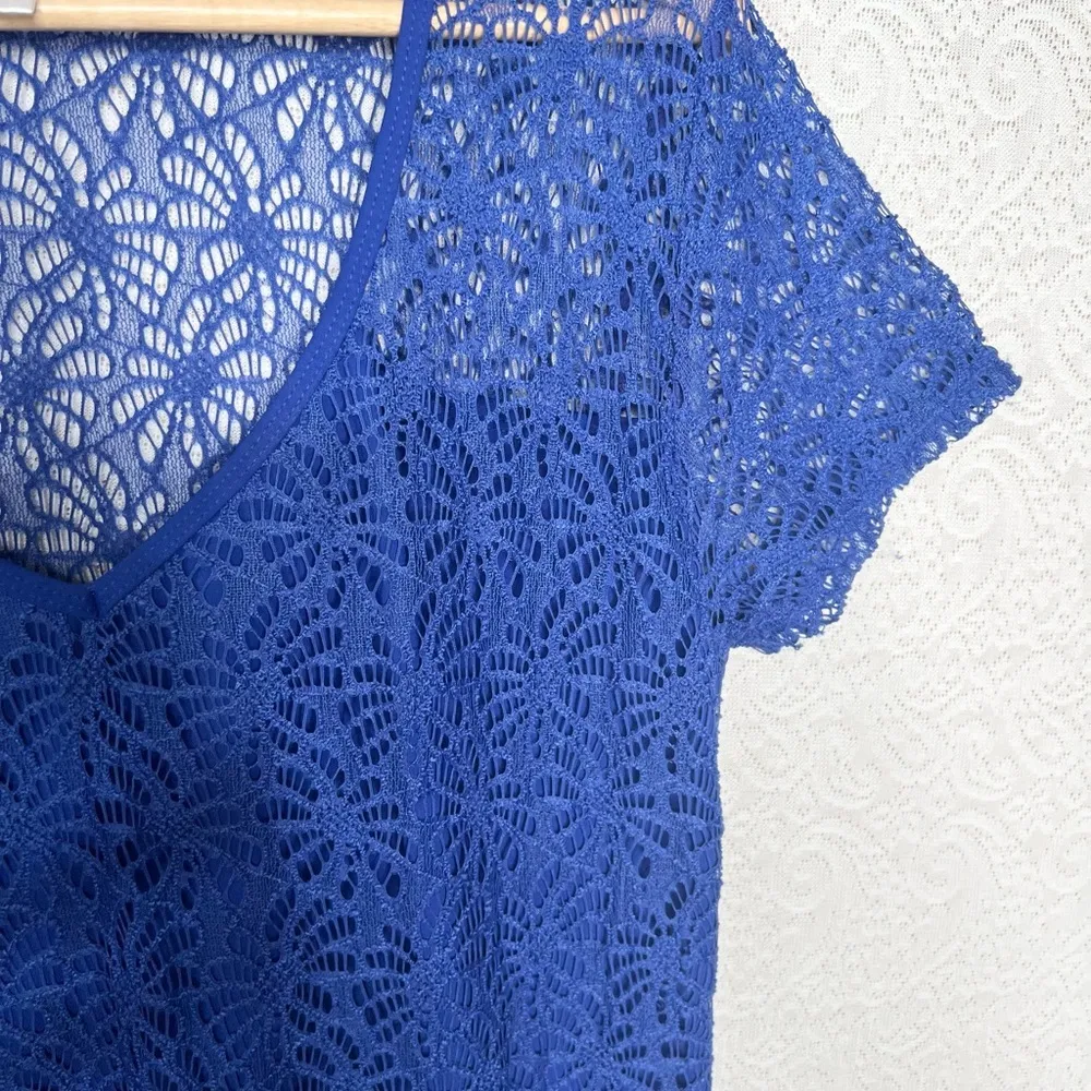 Tommy Bahama Danube Blue Lace Maxi Dress Beach Coverup L Short Sleeve V-Neck - Image 6
