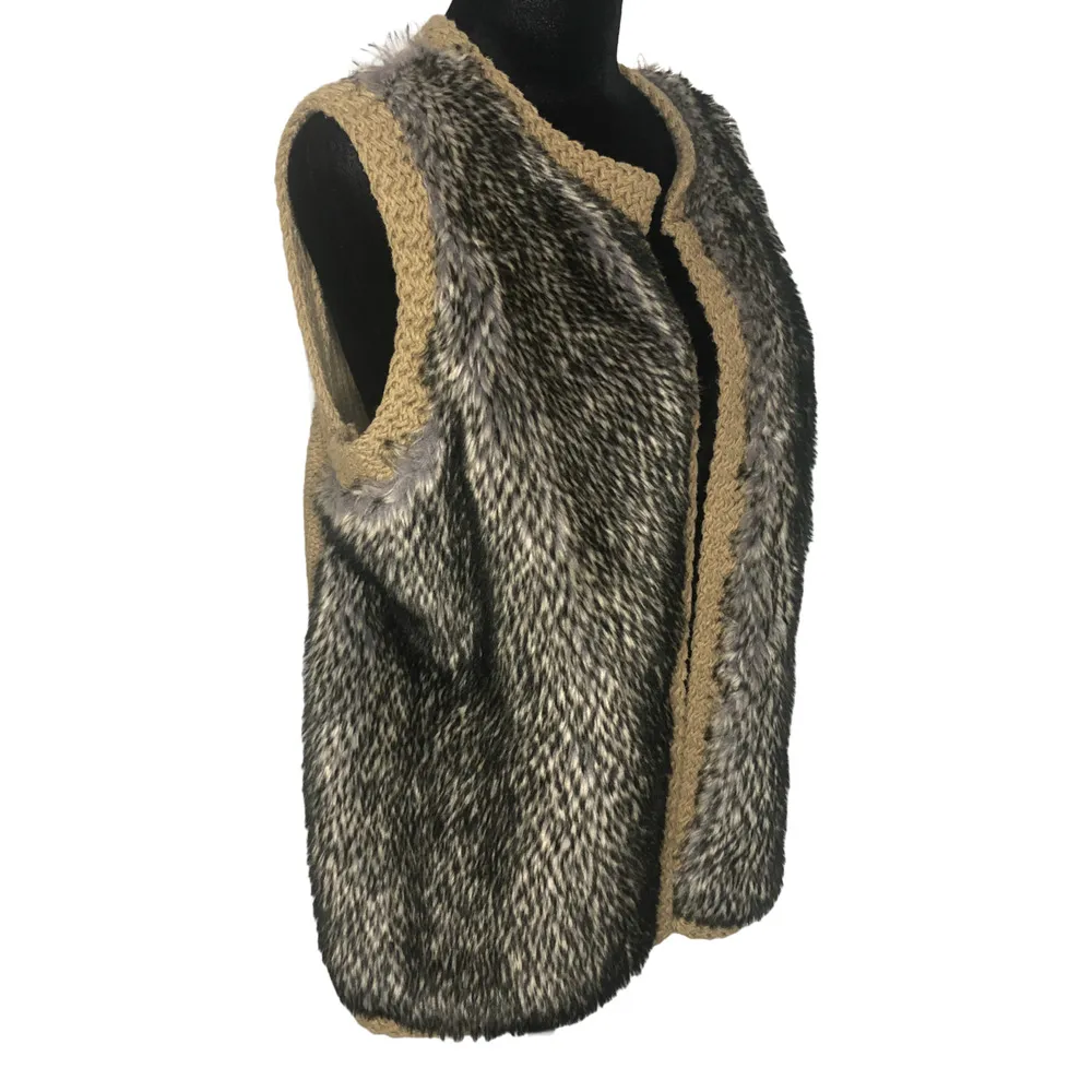 Faux Fur Knit Open Front Sweater Vest - Size Medium - Image 2