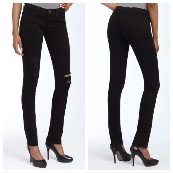 J Brand Black Low Rise Pencil Leg Torn Distressed Jett Jeans 28 - Image 2