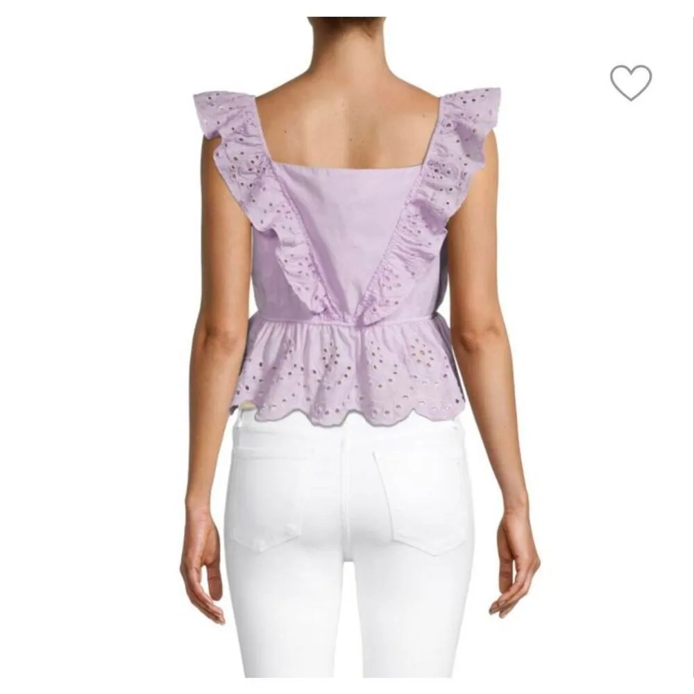 Koko + Mason eyelet lilac ruffle peplum top Large Purple - Image 2