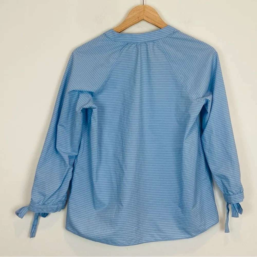 Madewell pale pastel blue and white pinstripe popover blouse. XS - Image 3
